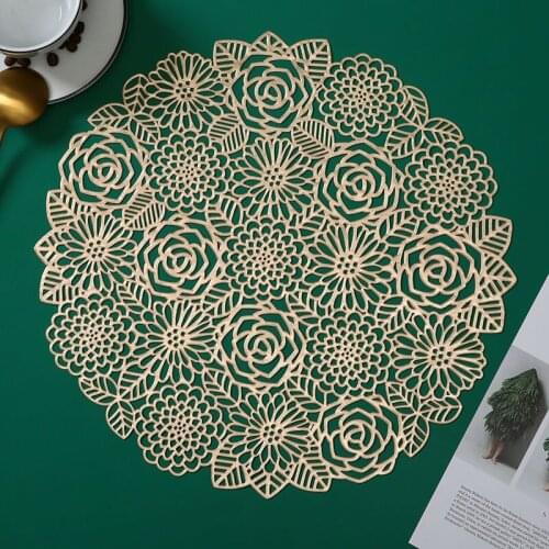 Hollow Rose Flower PVC Placemat Nordic Style Non-slip Kitchen Placemat Coaster Insulation Pad Dish Coffee Table Mat Home Hotel
