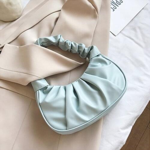 Casual PU Leather Handle Bag Women Pleated Cloud Bag Fashion Armpit Bag All-match Shoulder Bag French Small Handbags Girl Totes