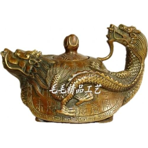 Offer of antique pure brass kettle teapot Baishou dragon turtle ornaments BRASS craft gift decoration Feng Shui