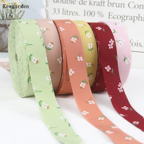 Kewgarden 1" 25mm Print Floral Layering Cloth Fabric Ribbon DIY Hair Bow Tie Brooch Accessories Handmade Tape Webbing 10 Meters