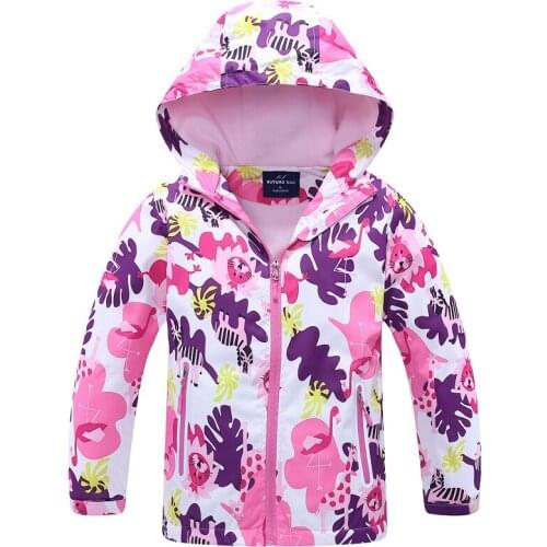 Children/kids/girls windbreaker, hood jacket with fleece lining, spring/autumn coat