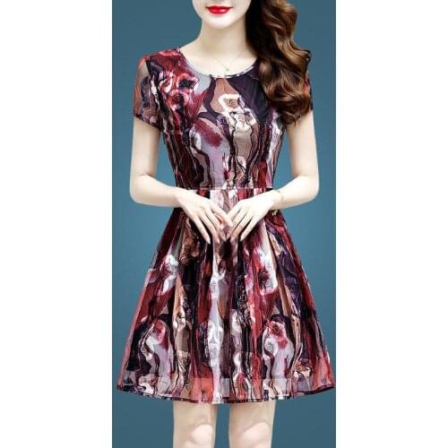 Vintage Christmas Dress Women Summer Elegant Short Sleeve O-Neck Sexy Mother Mesh Party Dress Plus Size S~4XL 1760