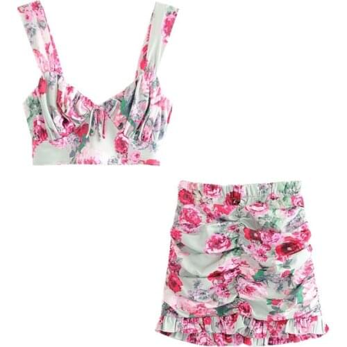 High Quality 2020 Sexy Draped Women Sets Holiday Beach Strap Top and Skirts