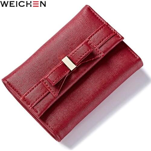 WEICHEN Bow Design Ladies Wallets Leather Trifold Female Short Purse Brand Women Wallet With Zipper Coin in Back & Card Holder