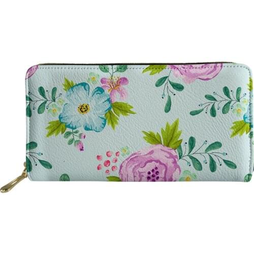 Green Womens Wallets PU Leather Cute Coin Purse for Ladies Casual Flower Print Long Wallet Girls Zipper Card Money Phone Purse