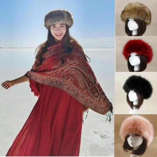 Womens Winter Russian Fluffy Faux Fur Hair band Hat Beanie Fashion Warm Wide Accessory ponytail elegant Snow Ski Hats Cap