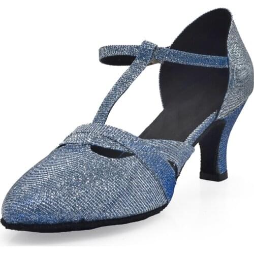 Evkoodance Comfortable Ballroom Shoes Chameleon Colored Blue Low Heeled Latin Salsa Ballroom Dance Shoes Tango Shoes for Women