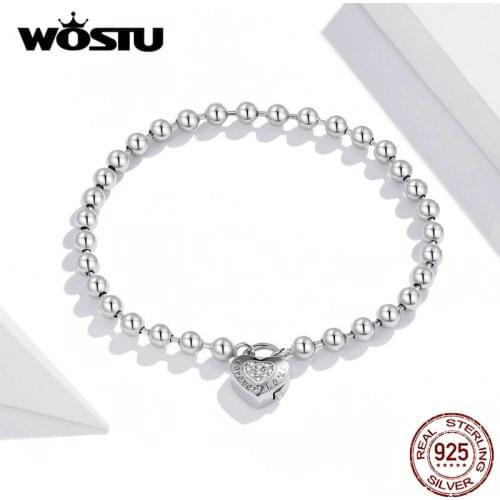 WOSTU 2021 Bead Chain Love Bracelet 925 Sterling Silver 925 Shining Zircon Femme Silver Bangle for Women Fine Jewelry BKB203