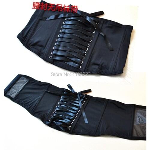 Women Black Sexy Bow Bandage Ribbon Fishbone Wide Garter Belt Stocking Suspender Lace Waist Shaper Strap