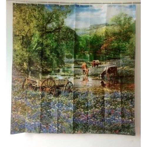 2015 Shower Curtain Style Pastoral Scenery Bathroom products Liner Printed Cow Waterproof Fabric cortinas para banheiro ducha