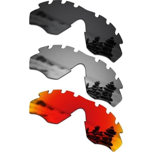 SmartVLT 3 Pieces Polarized Sunglasses Replacement Lenses for Oakley M2 Frame Vented Stealth Black & Silver Titanium & Fire Red