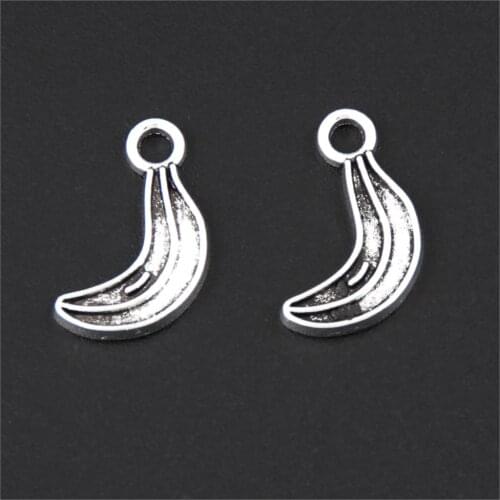 30Pcs Silver Color Banana Charms Metal Fruit Pendant Finding Women Earrings Ornaments Jewelry Accessories Crafts 17X9mm A3210