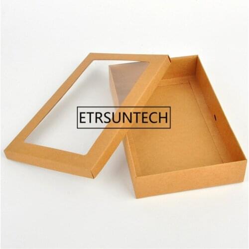 300pcs/lot 22*14*4.3cm Kraft paper gift box package with clear pvc window candy favors arts&krafts display package box scarves b