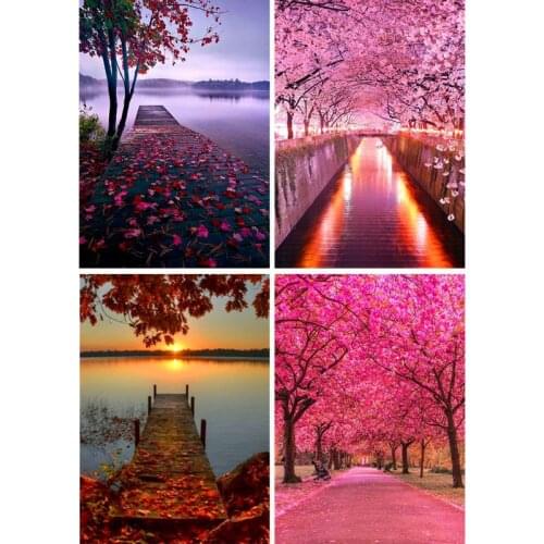 4 Pack Tree Road 5D DIY Diamond Painting Kits Full Drill Rhinestone Embroidery