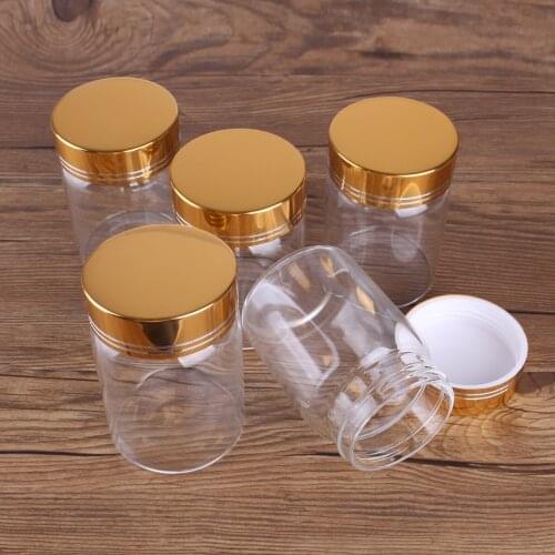 6 Pieces 190ml Glass Bottles with Golden Lids 65*95mm Spice Jars Glass Jar Candy Jar Storage Jars Storage Bottle for Craft DIY