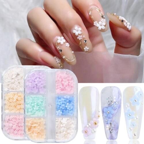 6Grids/Pack 3D Rose Various Petal Resin Glazed Flowers Pearl Arylic Nail Art Rhinestone Gems Decorations Manicure DIY Tips