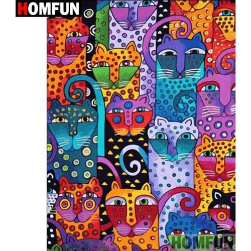 HOMFUN Full Square/Round Drill 5D DIY Diamond Painting "Cartoon cat" Embroidery Cross Stitch 5D Home Decor Gift A07689