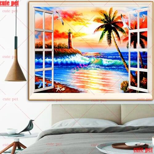 DIY Diamond Painting Sea view from the window 5D Embroidery Drawing Needlework Gift Mosaic DiamondCross stitch Home Decor puzzle