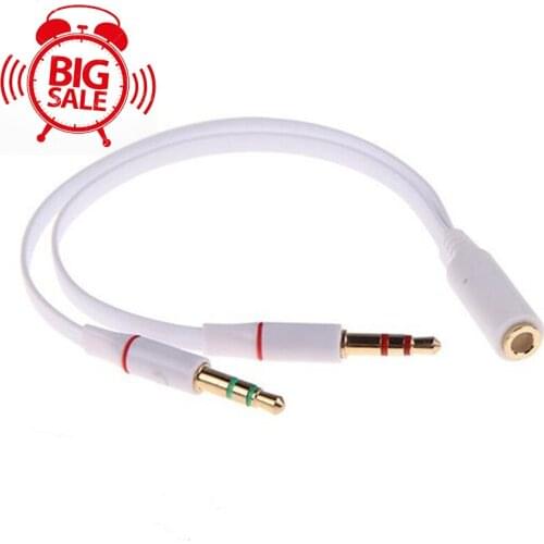 3.5 Mm Black Headphone Earphone Audio Cable Micphone Y Splitter Adapter 1 Female To 2 Male Connected Cord To Laptop PC