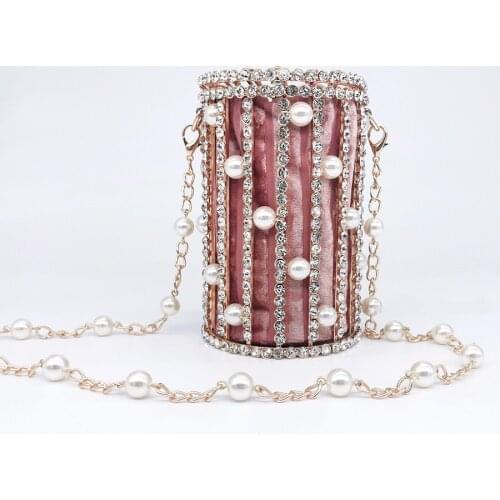 Hollow Out Rhinestone Basket Evening Clutch Bags Women Luxury Pearl Beaded Metallic Cage Handbag Ladies Dinner Party Purses