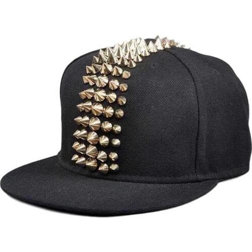 Idopy Men`s Studded Baseball Cap Cool Steampunk Hedgehog Jazz Snapback Spike Street Style Punk Rivet Hat