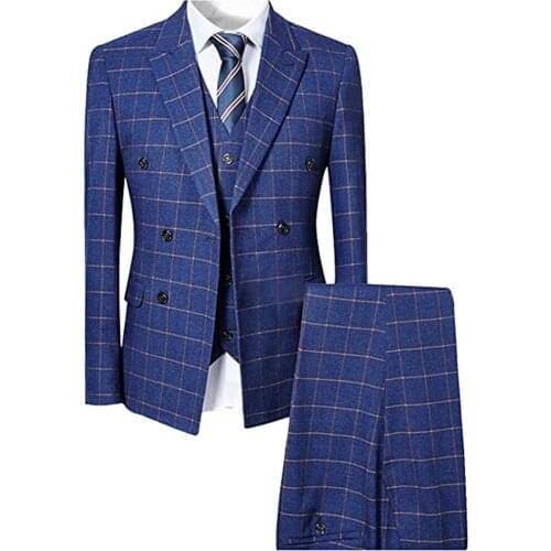 Spring/ Autumn Plaid Checked Business Office Blazer 3 Pieces Formal Jacket+Vest+Trousers Custom Made Slim Fit Ternos Tuxedos