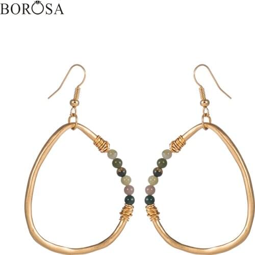 BOROSA Teardrop Natural Stone Beads Drop Earring Handmade Fashion Pearl Beads Gems Stones Gold Earrings Jewelry Gifts WX1659