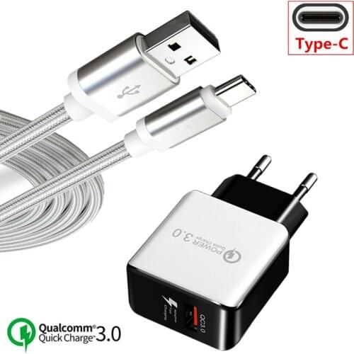 QC 3.0 Fast Adapter Charger for Oneplus 7 6 6t HTC U12 Life Honor V20 V10 USB C Cable for Sony Xperia 1 10 Plus Nubia X