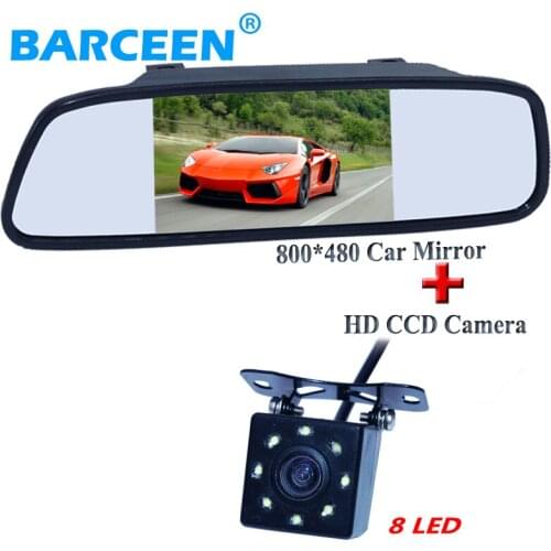Black for all cars parking monitor 5" display with gglass lens material 170 degree car rear camera 8 led for a variety of cars