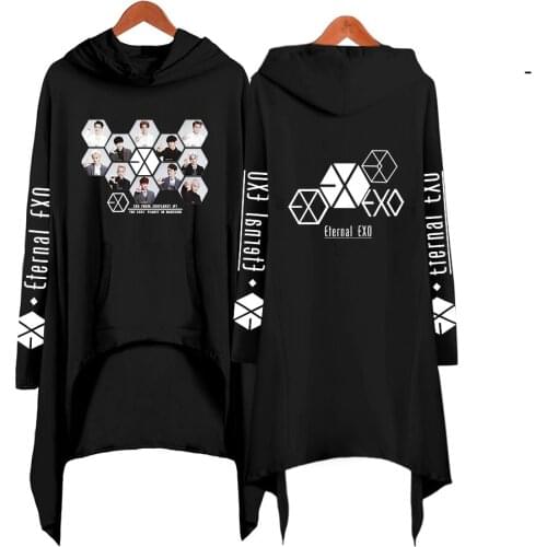 Cool EXO Ablum Long Letters Print Hoodies For Women Sweatshirts Femmes Hoodies Tops Casual Hoody Corduroy Loose Buckle