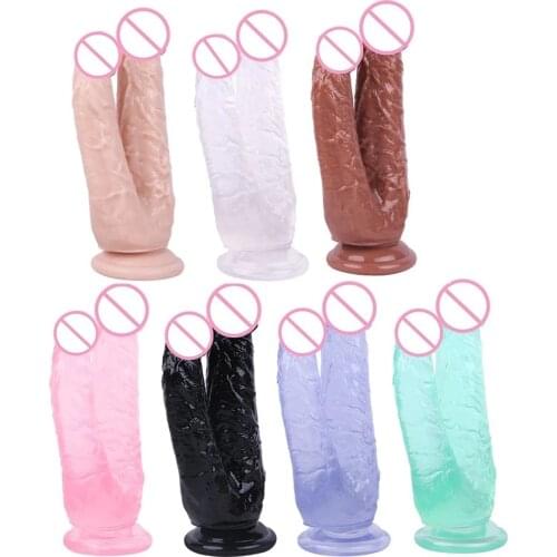 Double Dildos Female Masturbation Double Penetration Both Vagina and Anus Big Penis with Suction Cup Sex Toy Strap on Two Dildo