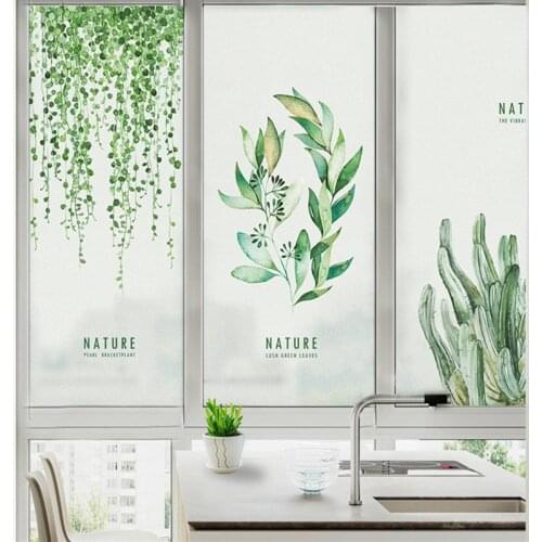 Floor plant leaf pattern electrostatic frosted glass film living room bedroom bathroom office sunscreen pvc window opaque film