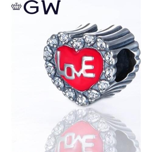Enamel Charms 925 Sterling silver Love Heart Charms Fit European Brand Original Bracelet Jewelry making Valentines Day
