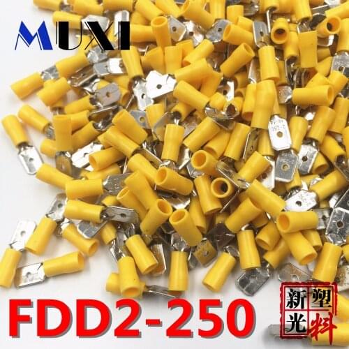 FDD2-250 Male Insulated Electrical Crimp Terminal for 1.5-2.5mm2 Connectors Cable Wire Connector 100PCS/Pack yellow