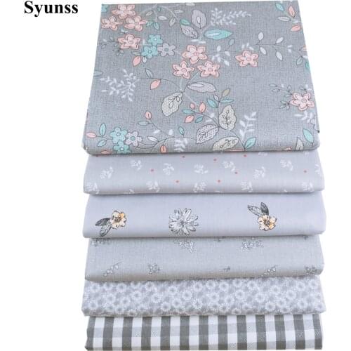 Syunss Diy Patchwork Cloth For Quilting Baby Cribs Cushions Dress Sewing Tissus Gray Floral Grid Printed Cotton Fabric Tecido
