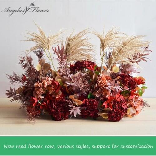 Custom luxury silk artificial flower row wedding props T stage party church arch decor layout high reed grass flower arrangement