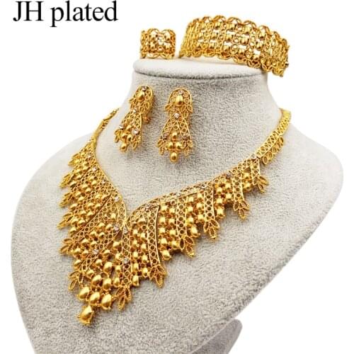 JHplated women Exquisite Luxury Dubai Jewelry set of gold color India Nigeria African Jewelry Accessories wedding gift Wholesale