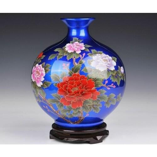 Chinese Jingdezhen Porcelain Hand Made Crystal Glaze Blue Peony Pomegranate Vase