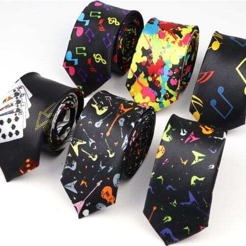 Classic Slim Fashion Mens Tie Casual Skinny Music Notes Piano Guitar Neck Tie Gravatas Festival Business Party Gift Accessory