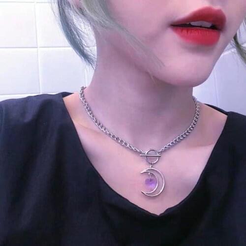 Kpop Harajuku Hollow Moon Heart Crystal Clavicle Chain OT Buckle Necklace Cool Girl Egirl Street Sweetheart Necklace Jewellery