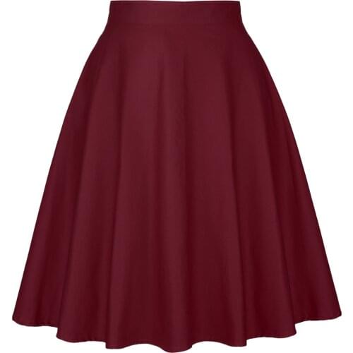 Summer skirts women ladies high waist s-xxl knee length short cotton flare casual wine red skirt female