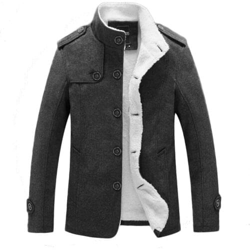 2021 Winter Jacket Men Thick Warm Parkas Coat Fur Collar Wool Liner Outwear Mens Casual Stand Collar Woolen Jacket Trench Coat