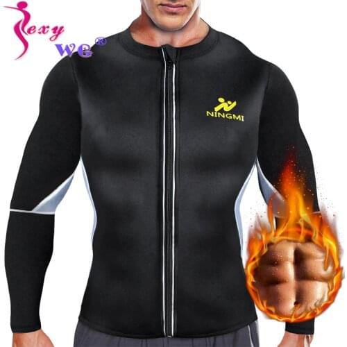 SEXYWG Yoga Shirts Sports Top Men Neoprene Sauna Waist Trainer Weight Loss Body Shapers Slimming Running Jacket with Long Sleeve