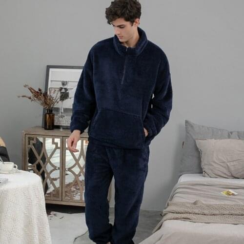 Mens Winter Thicken Flannel Pajamas Sets Male Long Sleeve Pajamas Plus Size Pijama Sleepwear Homewear Men Casual Pyjamas