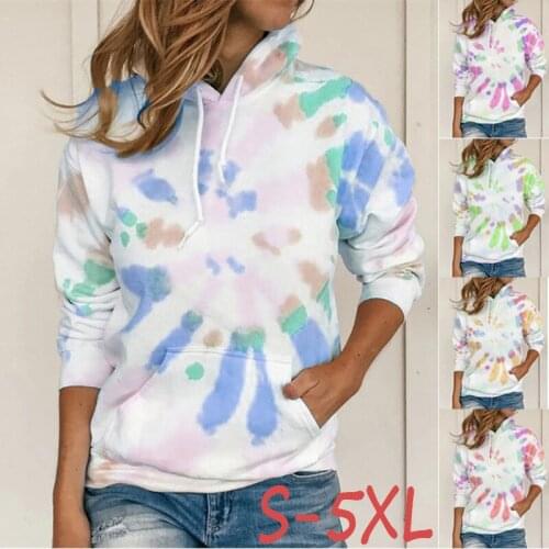 2020 Autumn New Fashion Hot Sale Tie-dye Printing Long Sleeve Guard Clothes Loose Round Neck Hedging Urban Casual Women Hoodies