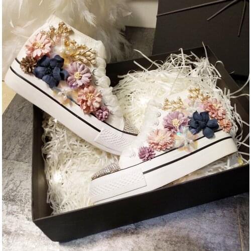 Autumn style handmade flower canvas shoes womens shoes student shoes increase in sports casual shoes flat-heeled single