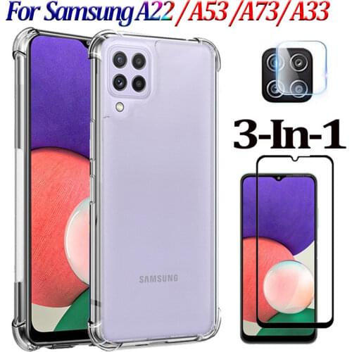 Silicone Cases For Samsung Galaxy A22 5g Case+Glass For Samsung A22 SamsungA22 Shockproof Back Cover Galaxy A22 A 22 Phone Case