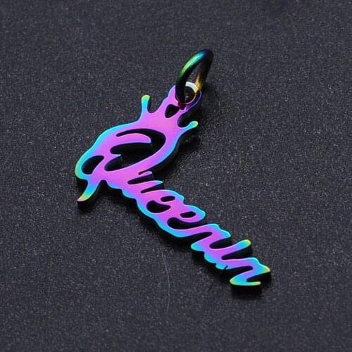 5pcs/lot 100% Stainless Steel Queen Word Script Charm Pendant Wholesale Accept OEM Order Top Quality DIY Bracelet Making Charms