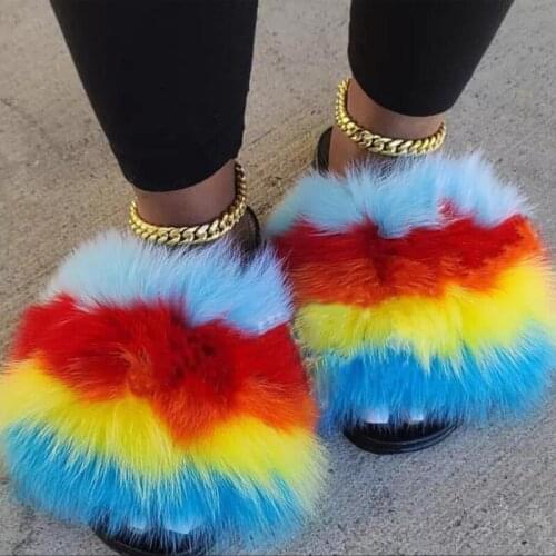 New Arrival Women Warm Plush Fur Slippers Girls Sexy Fluffy Furry Fur Slides Ladies Indoor Fantastic Luxury Fur Flip Flops Hot