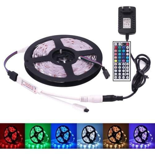 RGB 5050 LED Strip DC12V Flexible Light 5M 60Leds/m Waterproof Led Tape Ribbon + 12V 3A EU Power Supply + 44key RGB Controller